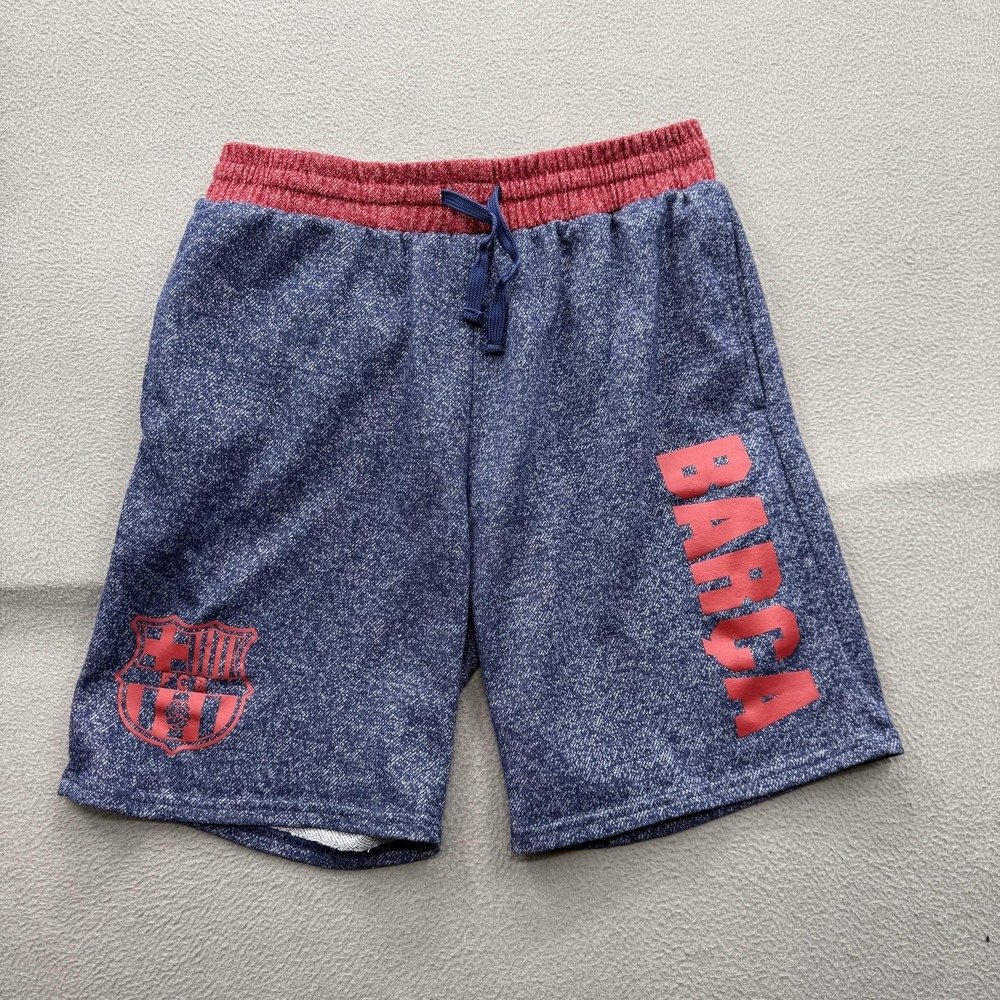FC Barcelona Shorts Mens Large Blue Soccer BARCA Logo Elastic Waist Drawstring
